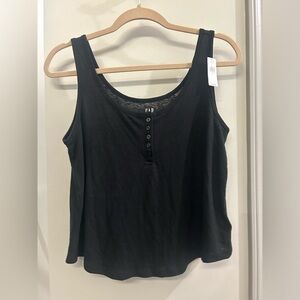 Gap Tank Top Women’s Small Black Linen Blend Sheer Buttons